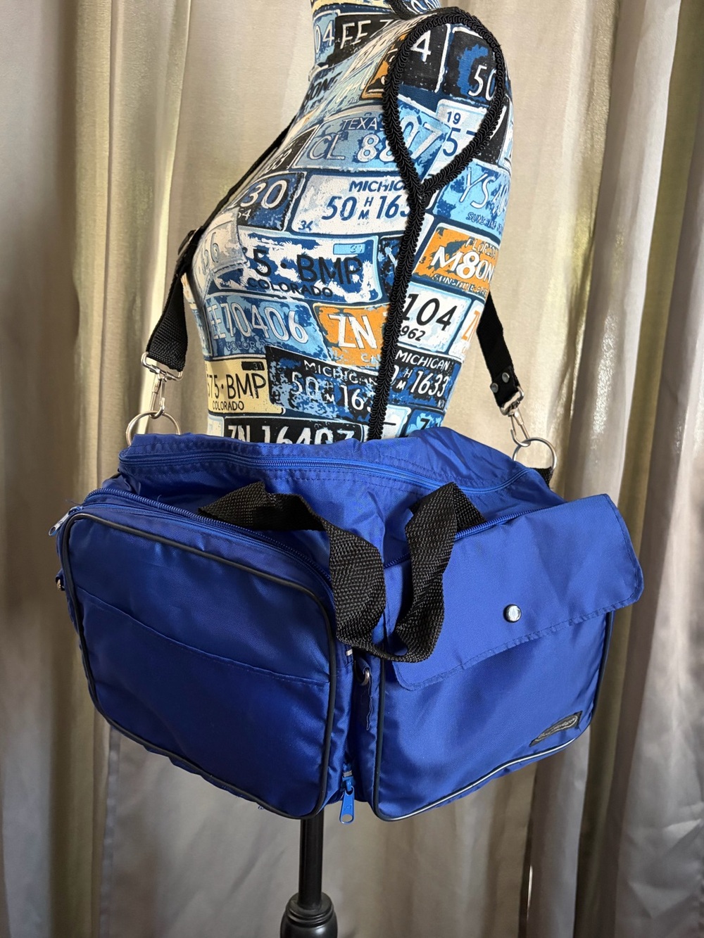 Vintage Bon Voyage Blue Zip-Up Stowaway Folding Travel Bag